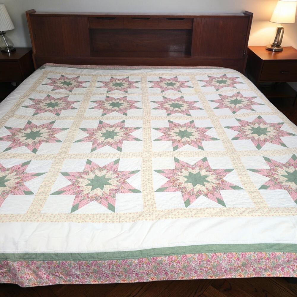 Vintage Lone Star Quilt Patchwork Coverlet 82x82" Cutter READ - Picture 4 of 12